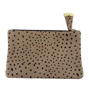 K Slade TIP Pouch Leather Zip Bag Brown Animal Print Small Gold Tone Detail Chic